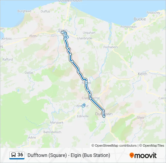 Dufftown Map 36 Route - Dufftown (Square) - Elgin (Bus Station): Schedules, Stops ...