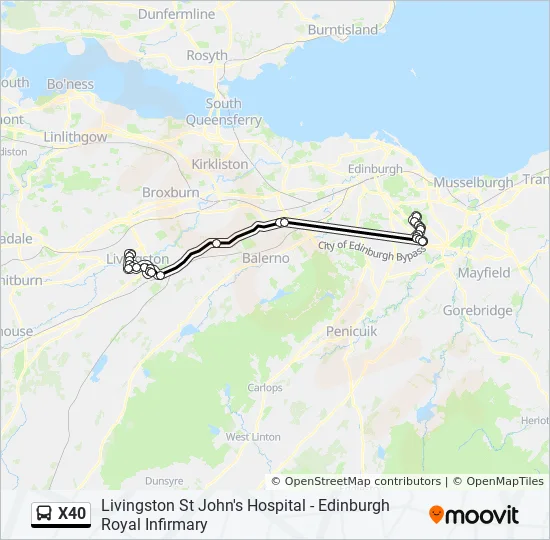 X40 Bus Route Map X40 Route: Schedules, Stops & Maps - Edinburgh Royal Infirmary (Updated)