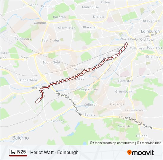 N25 bus Line Map