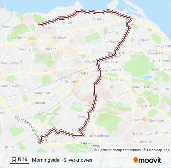 N16 Bus Line Map