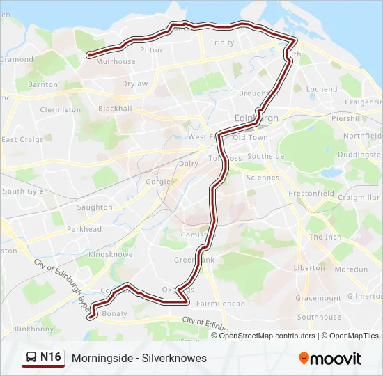 N16 Bus Line Map