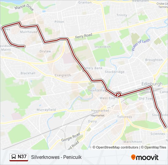 N37 bus Line Map