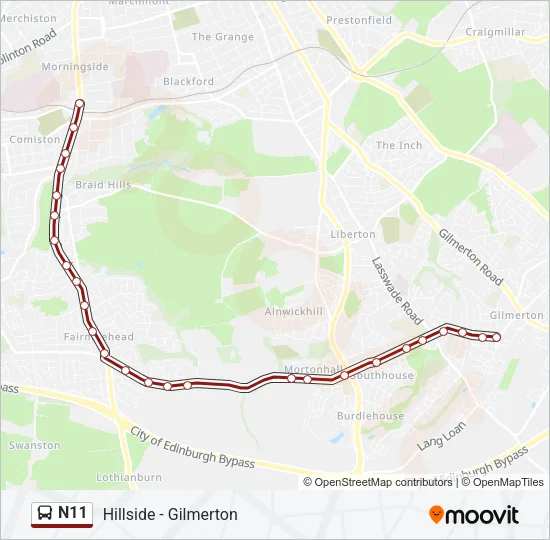 N11 Bus Line Map