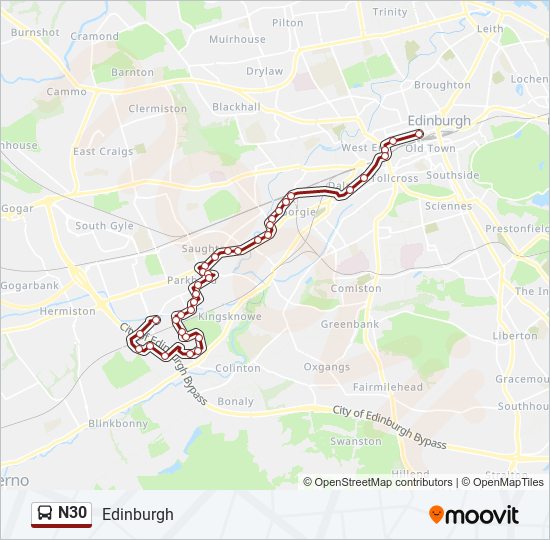 N30 bus Line Map