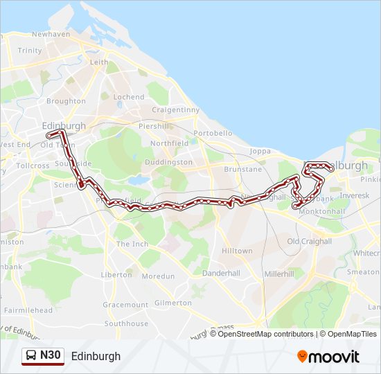 N30 bus Line Map