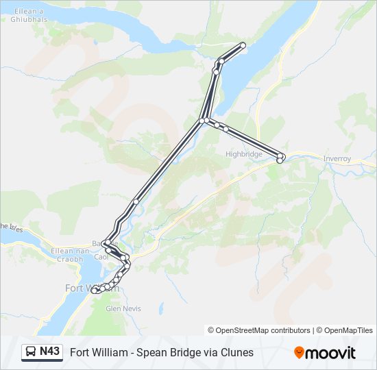 N43 Bus Line Map