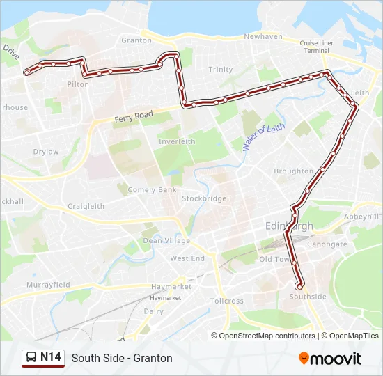 N14 Bus Line Map