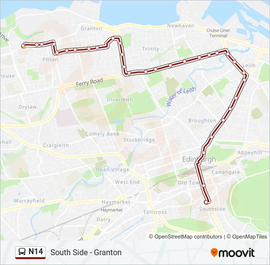 N14 Bus Line Map