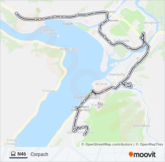 N46 bus Line Map