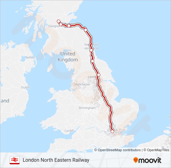 LONDON NORTH EASTERN RAILWAY Train Line Map