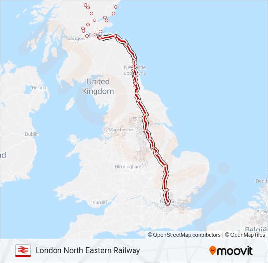 LONDON NORTH EASTERN RAILWAY Train Line Map