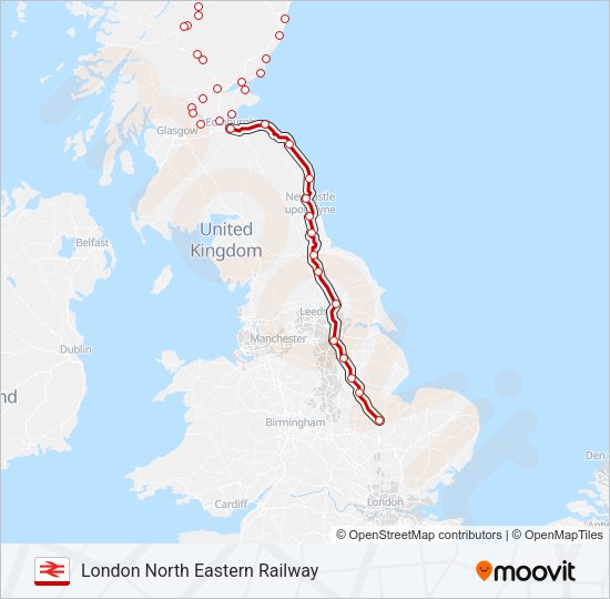 LONDON NORTH EASTERN RAILWAY Train Line Map