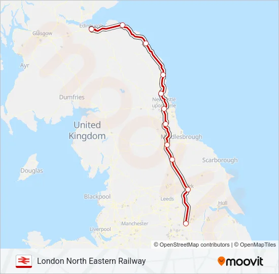LONDON NORTH EASTERN RAILWAY Train Line Map