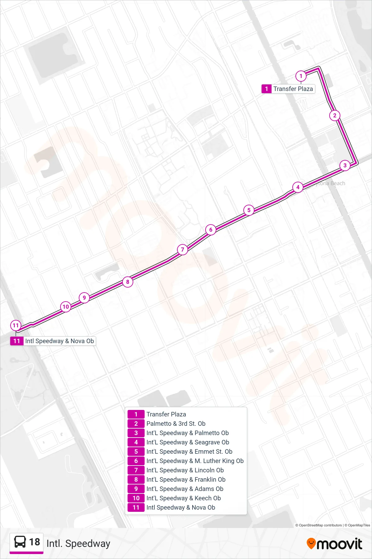18 bus Line (18 Isb And Nova) route and stops on a map