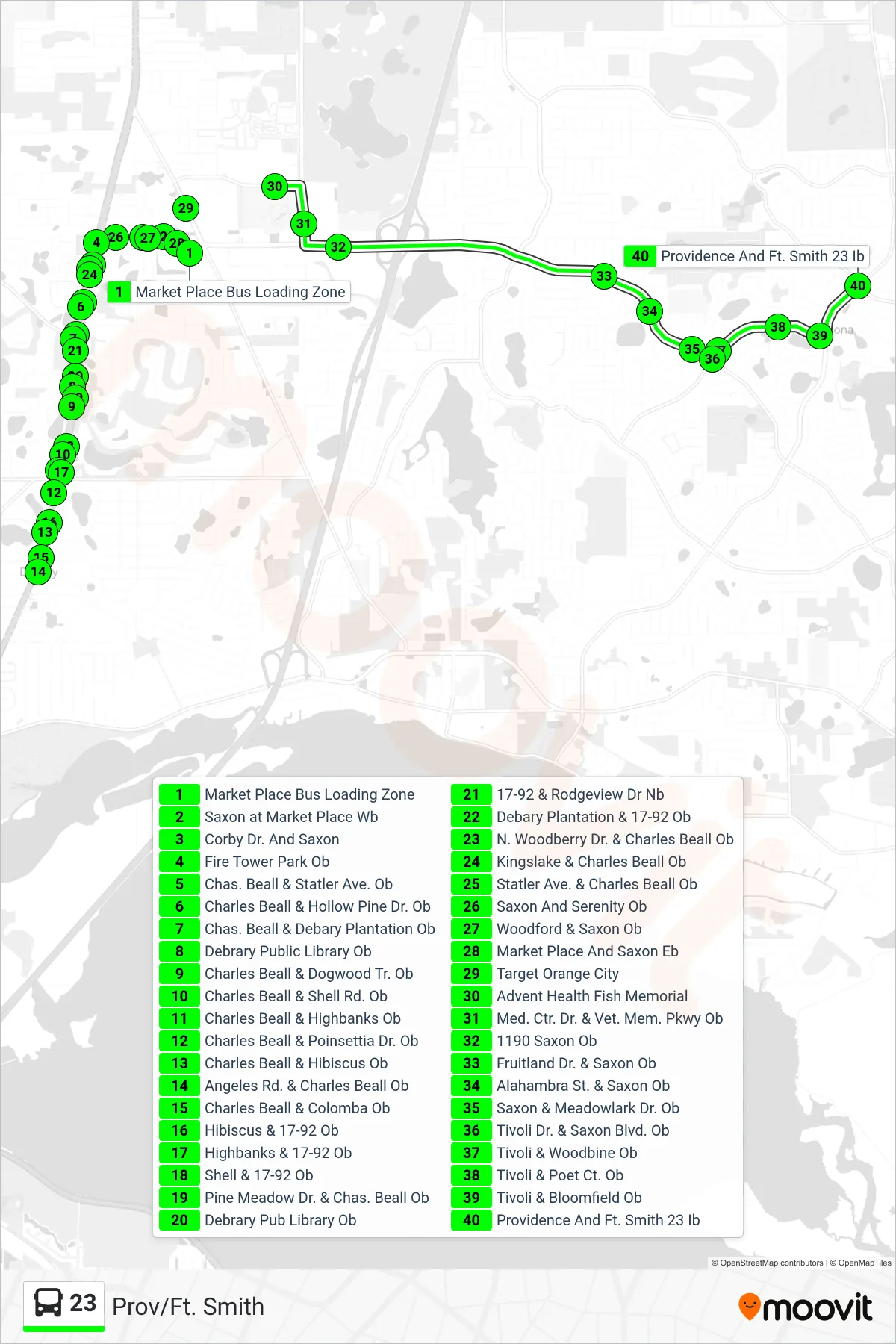 23 bus Line (Prov/Ft. Smith) route and stops on a map