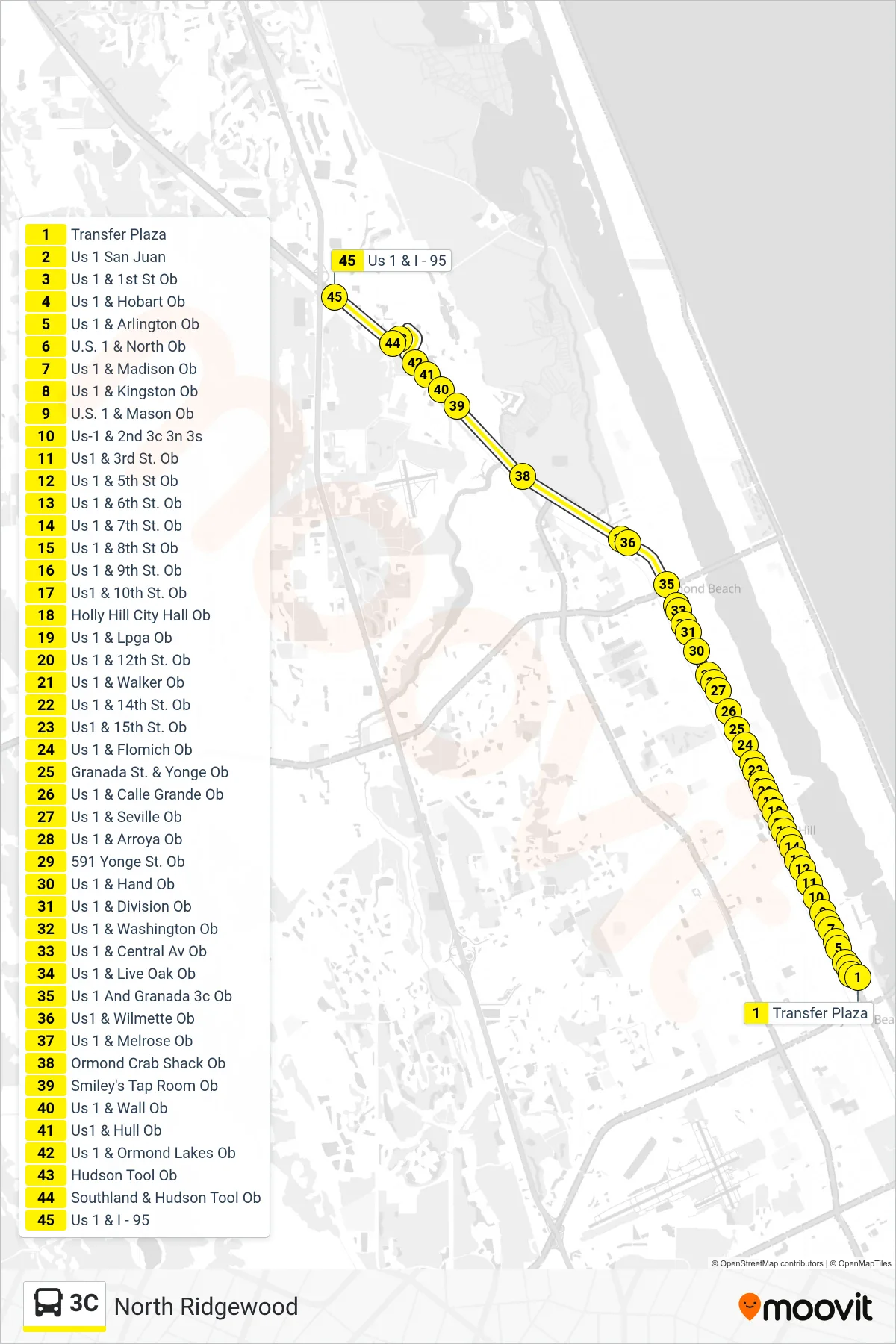 3C bus Line (Express To I-95) route and stops on a map