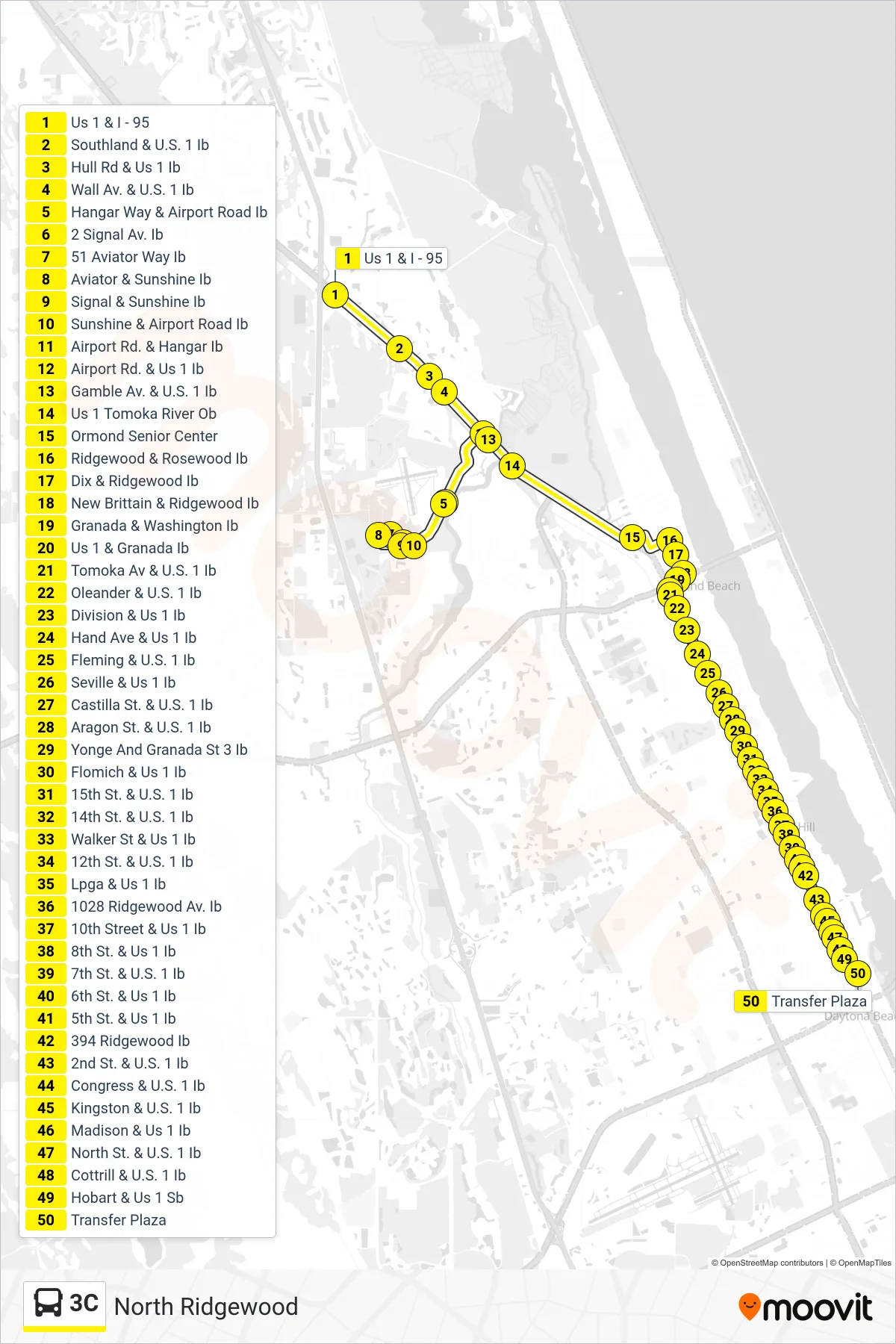 3C bus Line (Transfer Plaza) route and stops on a map