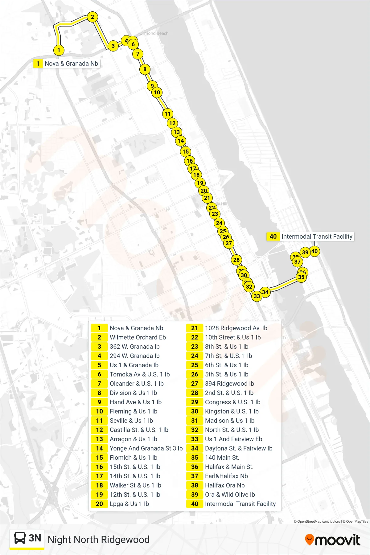 3N bus Line (Itf) route and stops on a map