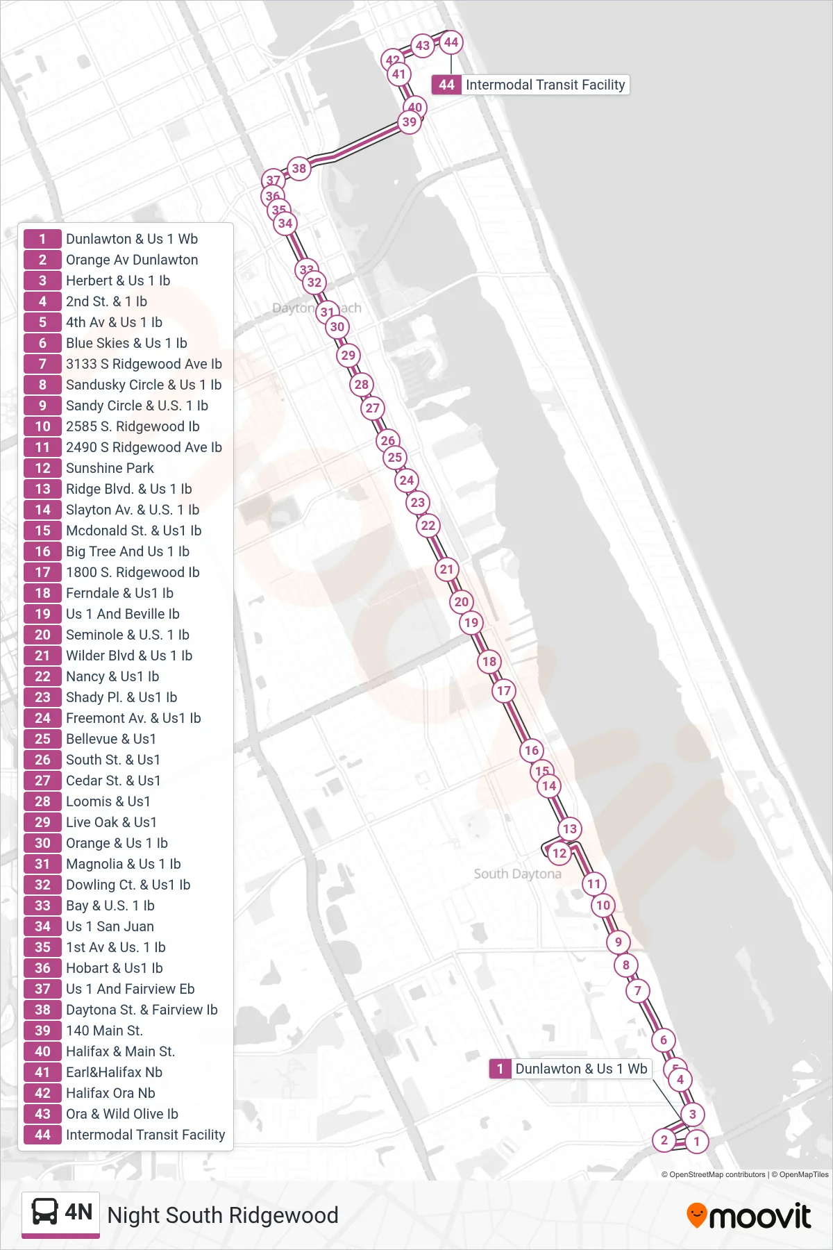 4N bus Line (Itf) route and stops on a map