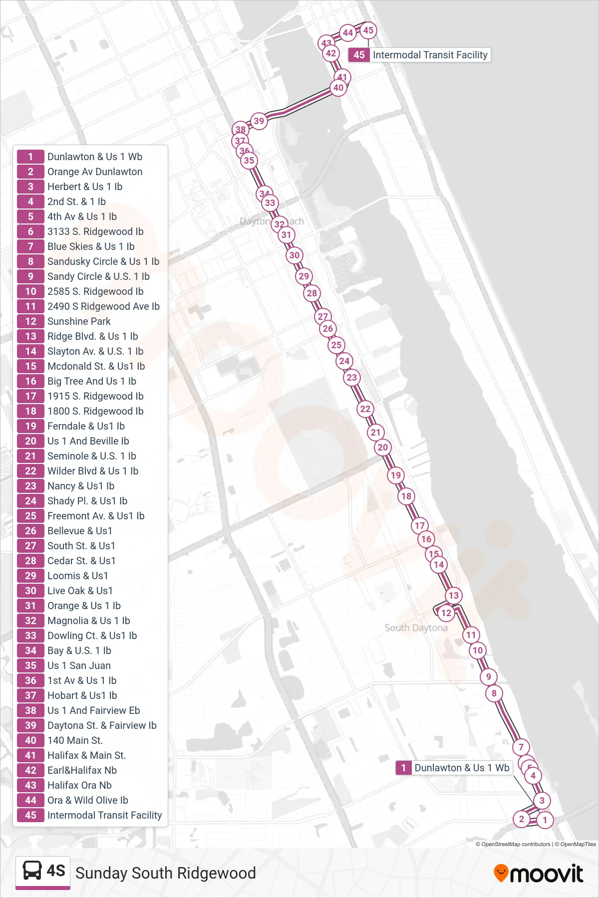 4S bus Line (Itf) route and stops on a map