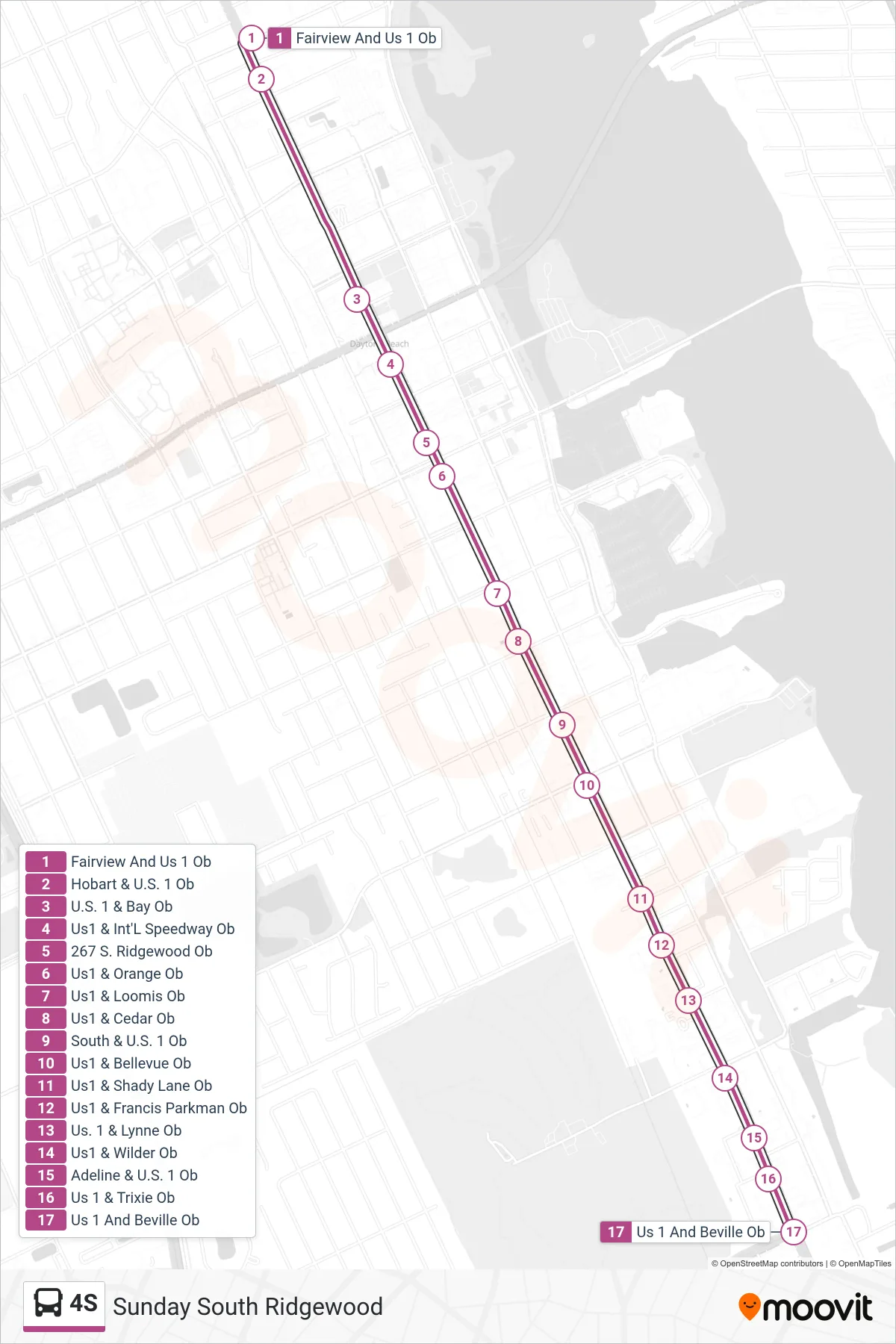 4S bus Line (To Votran) route and stops on a map