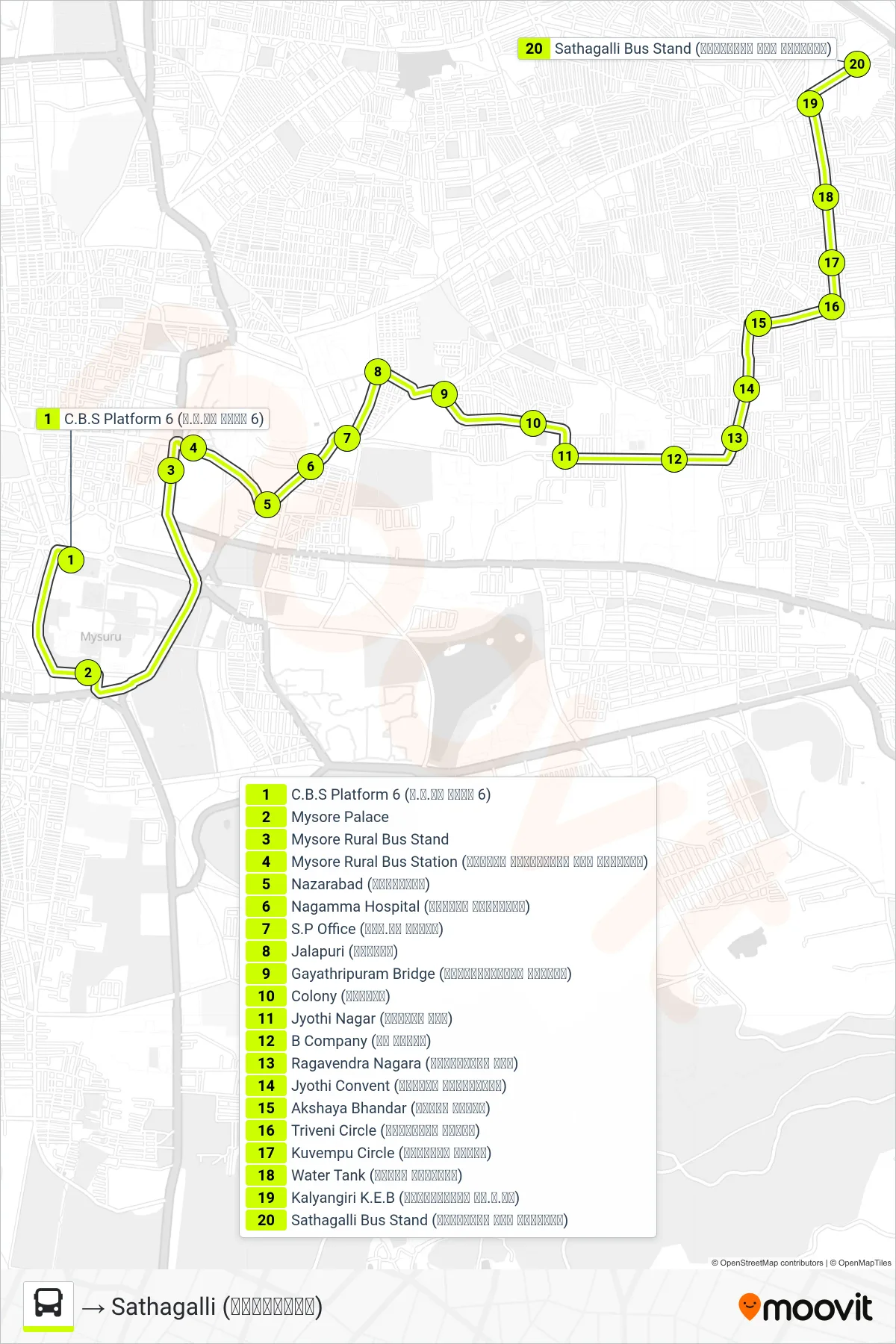 161 bus Line (→ Sathagalli (ಸಾತಗಳ್ಳಿ)) route and stops on a map