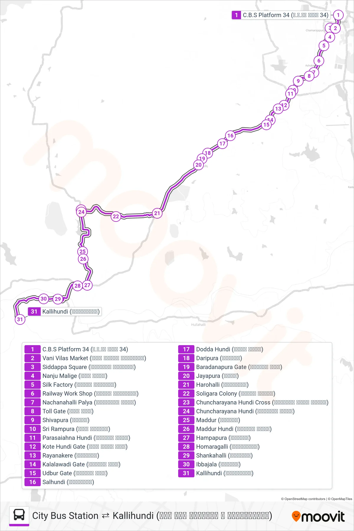 240 bus Line (→ Kallihundi (ಕಲ್ಲಿಹುಂಡಿ)) route and stops on a map