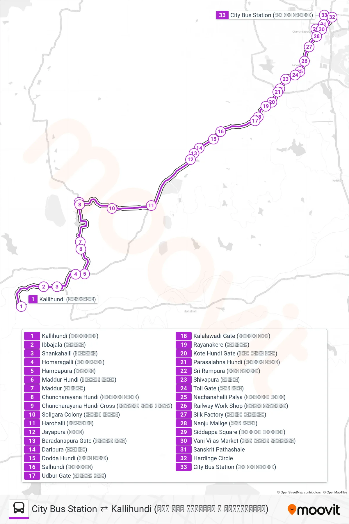 240 bus Line (→ City Bus Station (ನಗರ ಬಸ್ ನಿಲ್ದಾಣ)) route and stops on a map