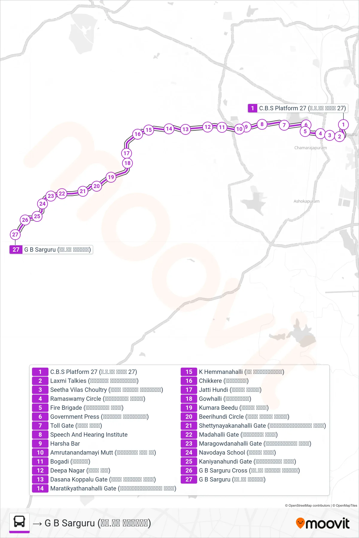 251 bus Line (→ G B Sarguru (ಜಿ.ಬಿ ಸರಗೂರು)) route and stops on a map