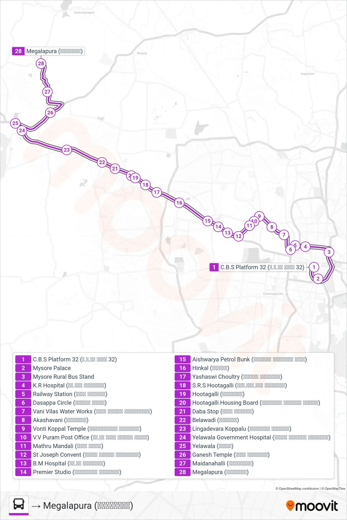 277 bus Line (→ Megalapura (ಮೇಘಲಾಪುರ)) route and stops on a map
