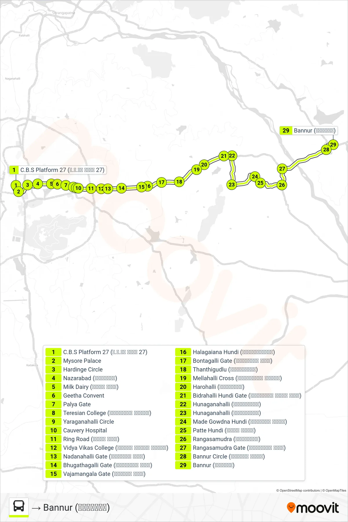 328 bus Line (→ Bannur (ಬನ್ನೂರು)) route and stops on a map