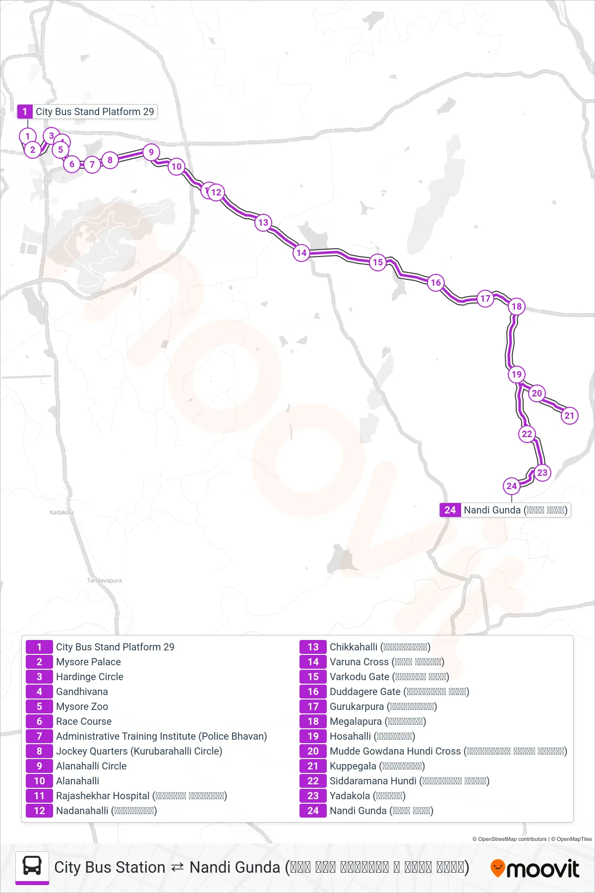 344 bus Line (→ Nandi Gunda (ನಂದಿ ಗುಂಡ)) route and stops on a map