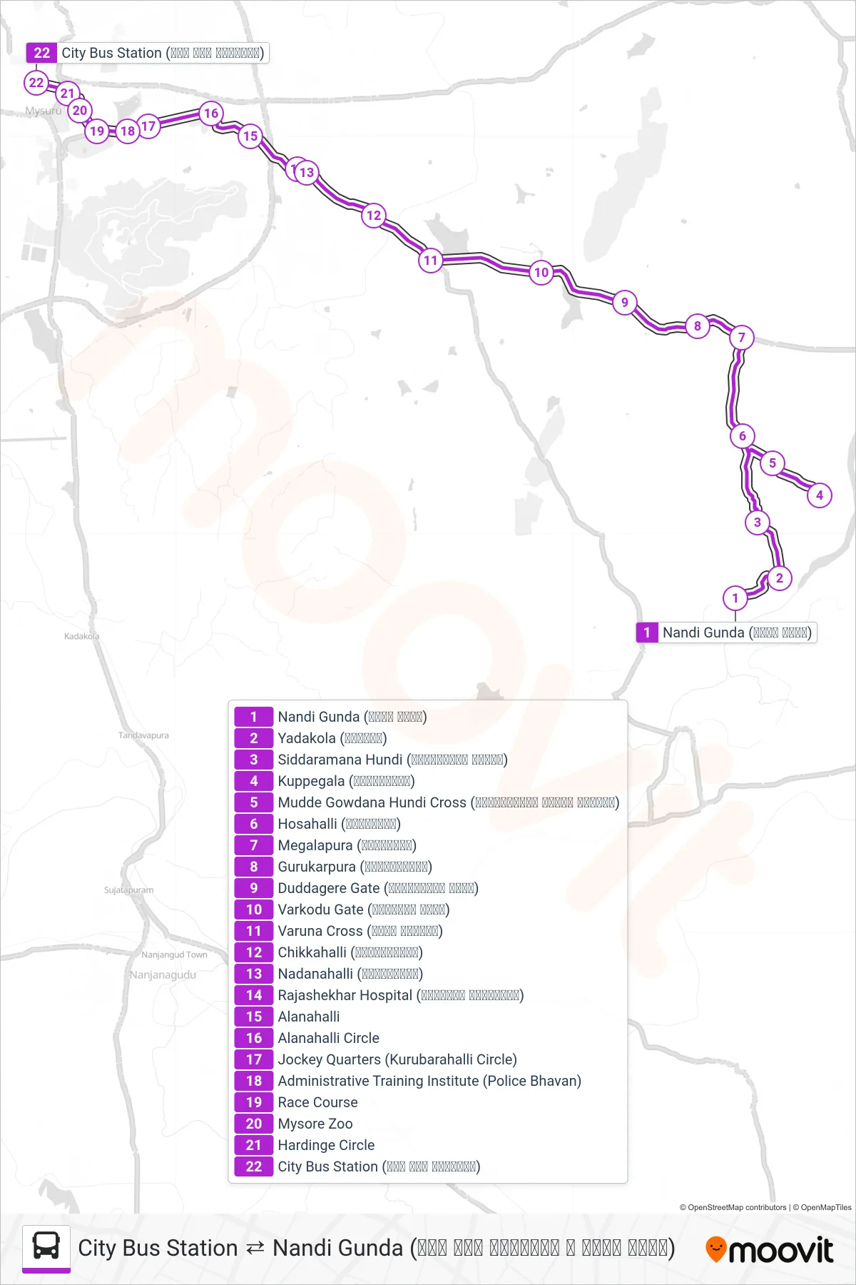 344 bus Line (→ City Bus Station (ನಗರ ಬಸ್ ನಿಲ್ದಾಣ)) route and stops on a map