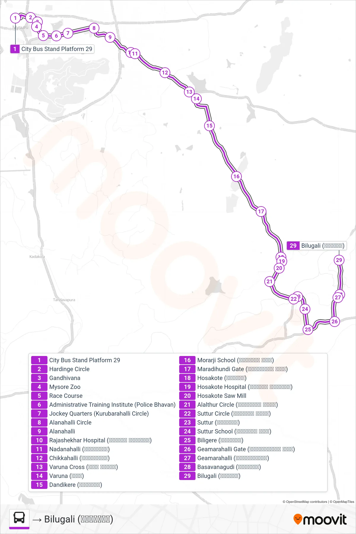346 bus Line (→ Bilugali (ಬಿಳುಗಳಿ)) route and stops on a map