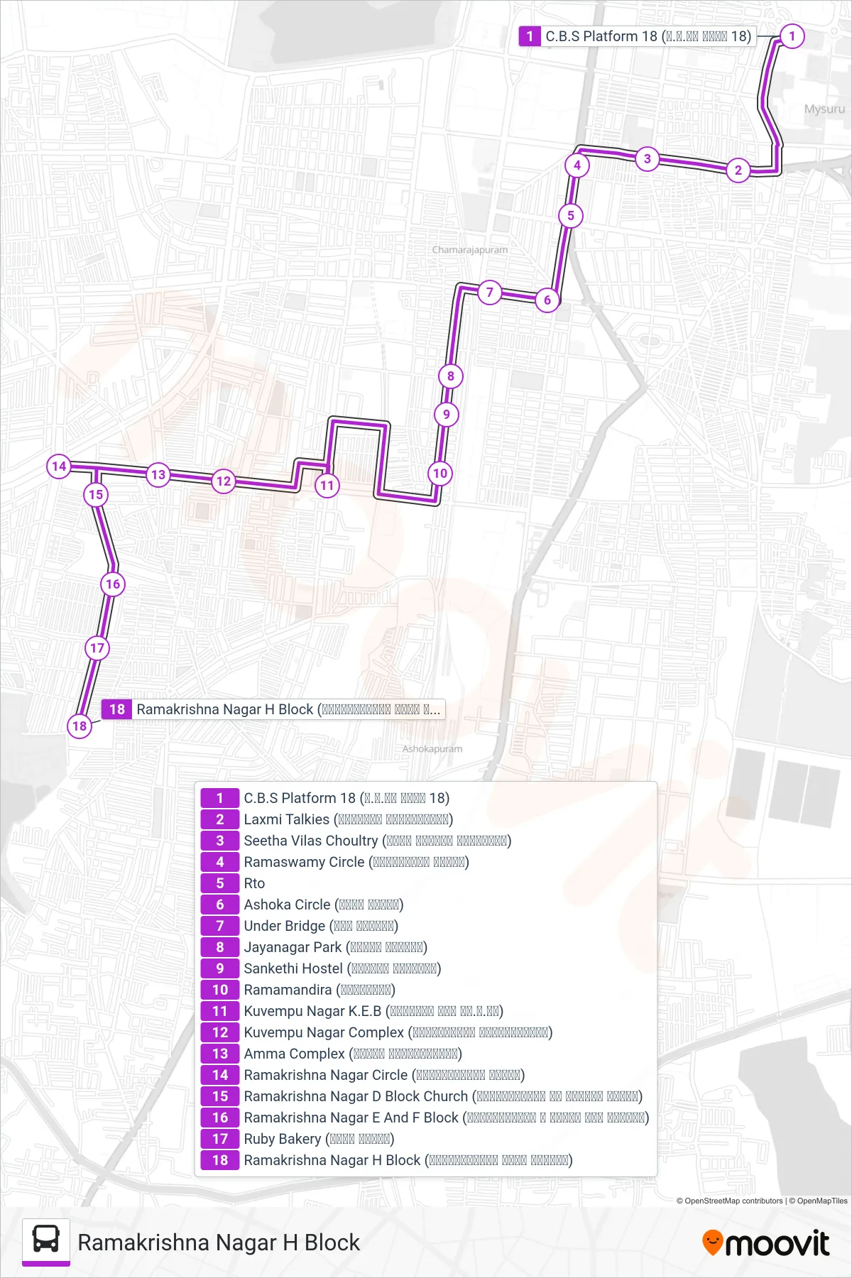 62A bus Line (Ramakrishna Nagar H Block) route and stops on a map
