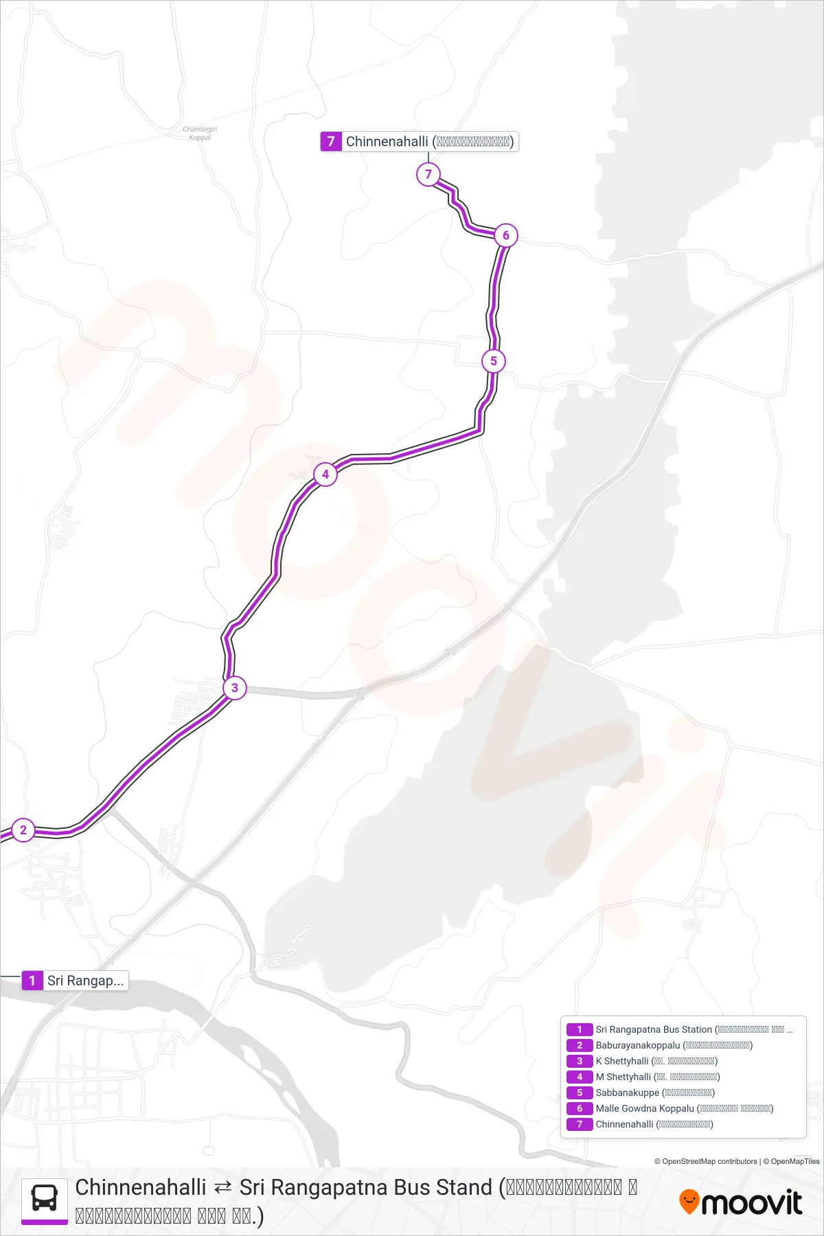 75M bus Line (→ Chinnenahalli (ಚಿನ್ನೇನಹಳ್ಳಿ)) route and stops on a map