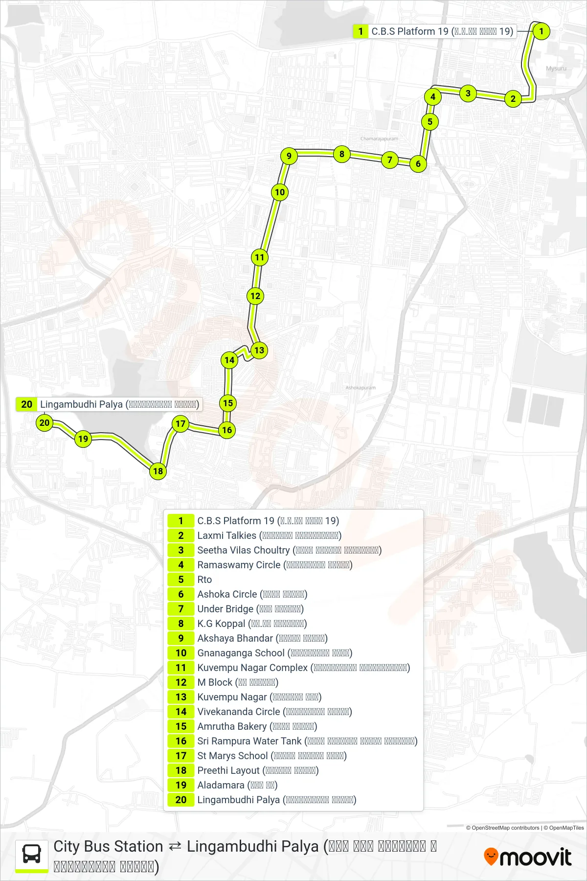 94B bus Line (→ Lingambudhi Palya (ಲಿಂಗಾಂಬುಧಿ ಪಾಳ್ಯ)) route and stops on a map