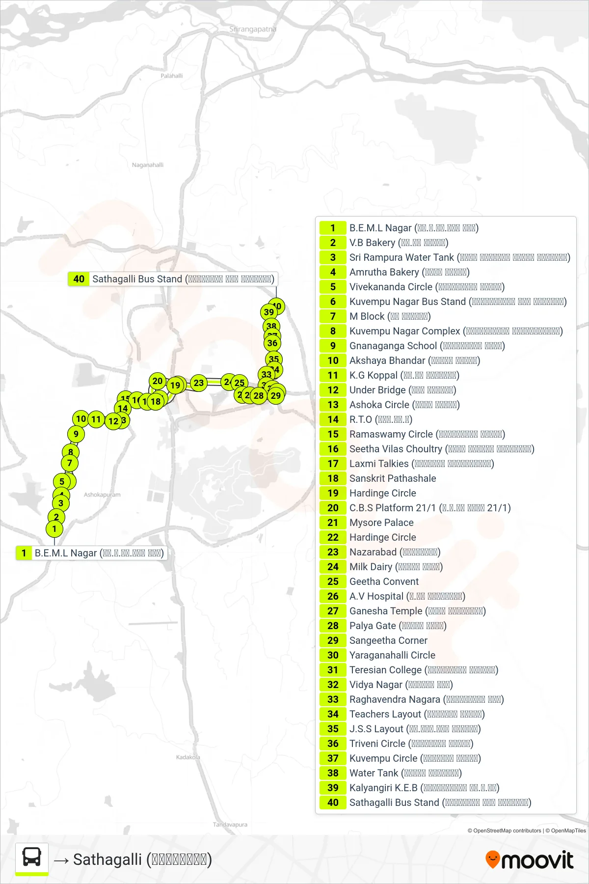 94E bus Line (→ Sathagalli (ಸಾತಗಳ್ಳಿ)) route and stops on a map
