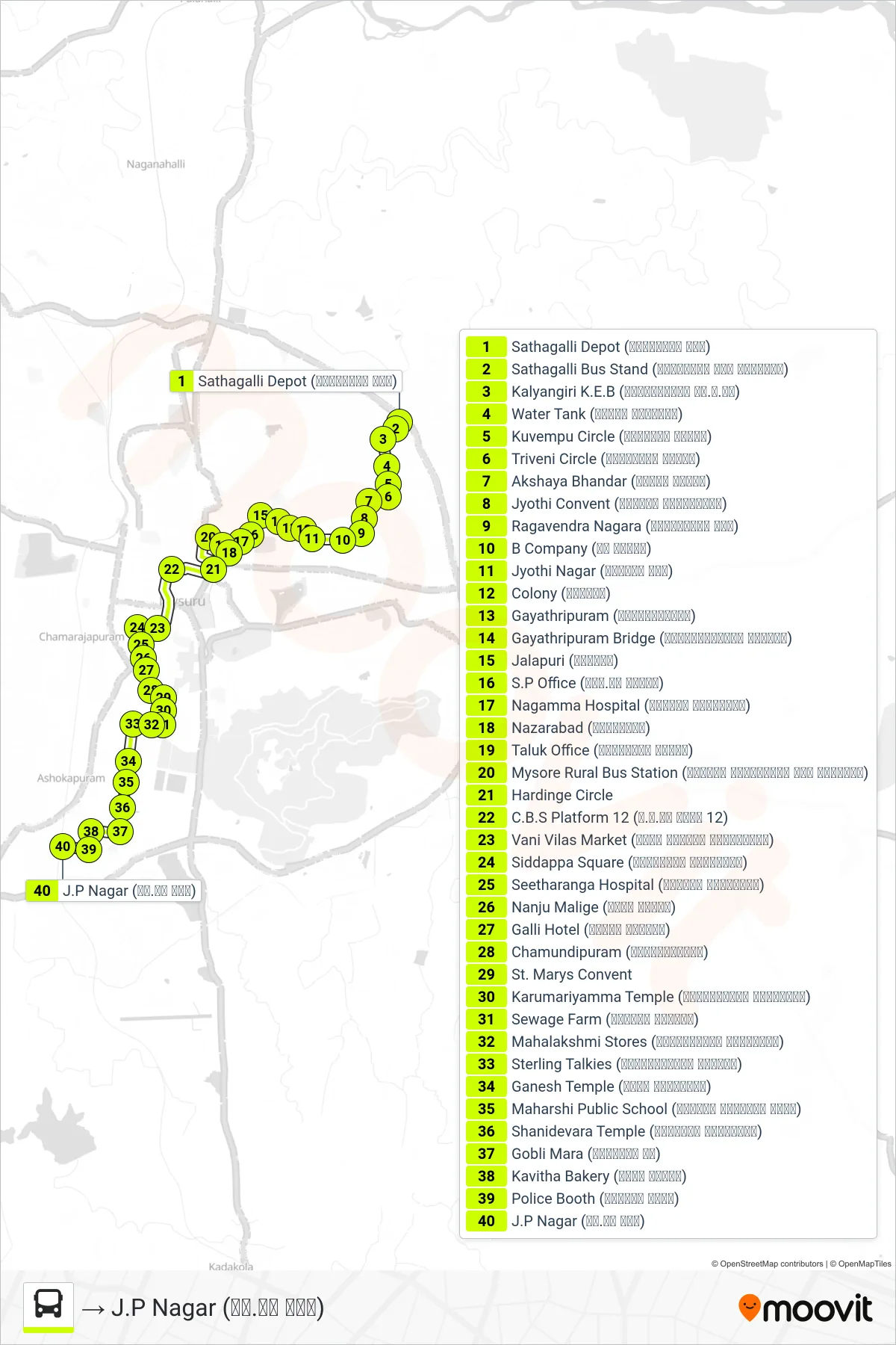 160D bus Line (→ J.P Nagar (ಜೆ.ಪಿ ನಗರ)) route and stops on a map