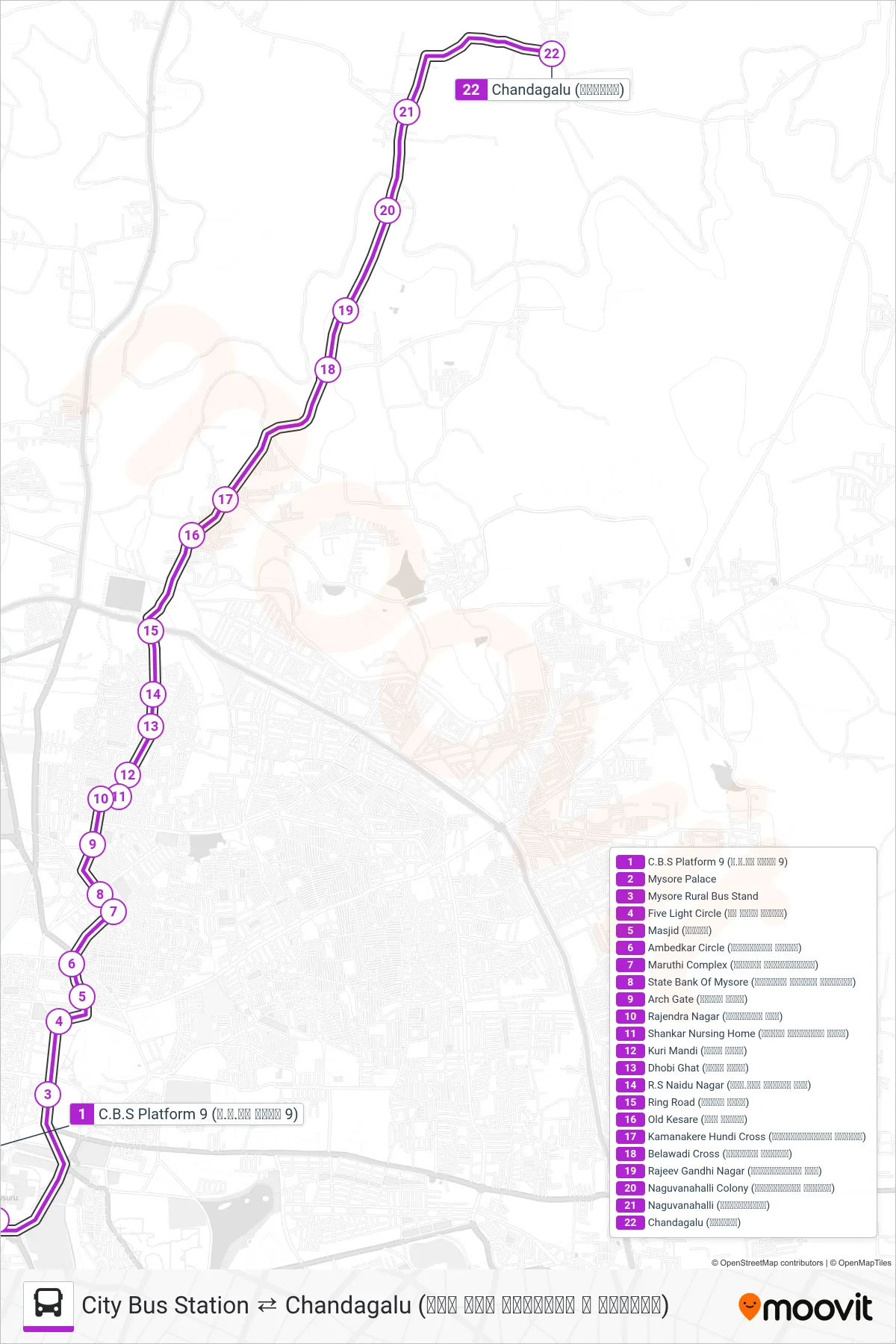 178A bus Line (→ Chandagalu (ಚಂದಗಳು)) route and stops on a map