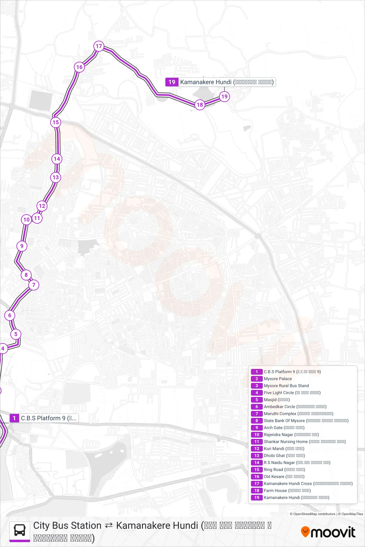 178C bus Line (→ Kamanakere Hundi (ಕಾಮನಕೆರೆ ಹುಂಡಿ)) route and stops on a map