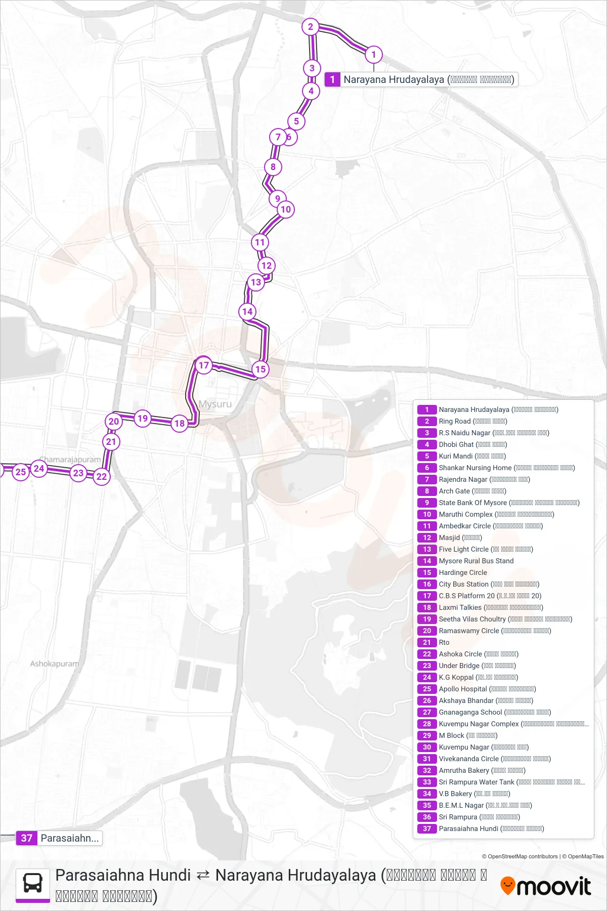 178D bus Line (→ Parasaiahna Hundi (ಪರಸಯ್ಯನಹುಂಡಿ)) route and stops on a map