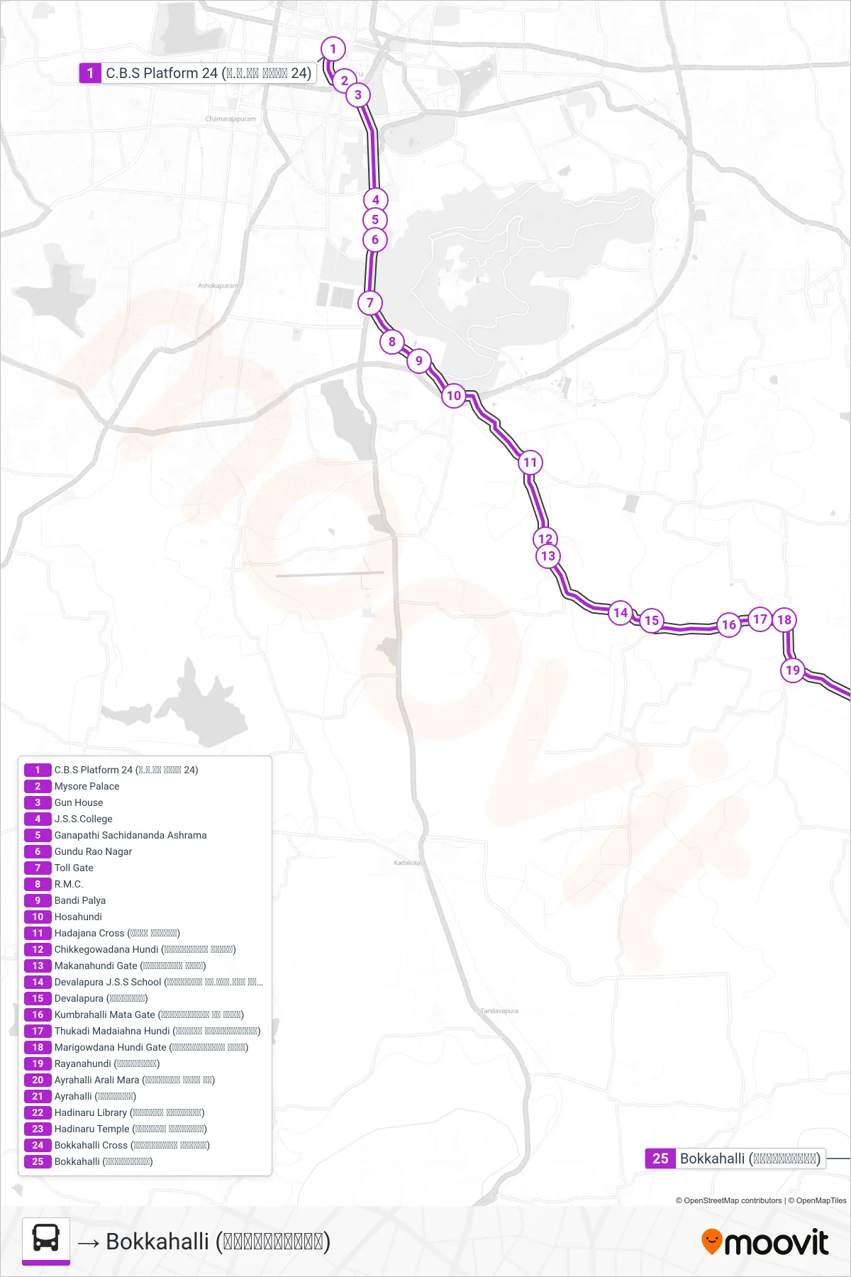 207B bus Line (→ Bokkahalli (ಬೊಕ್ಕಹಳ್ಳಿ)) route and stops on a map