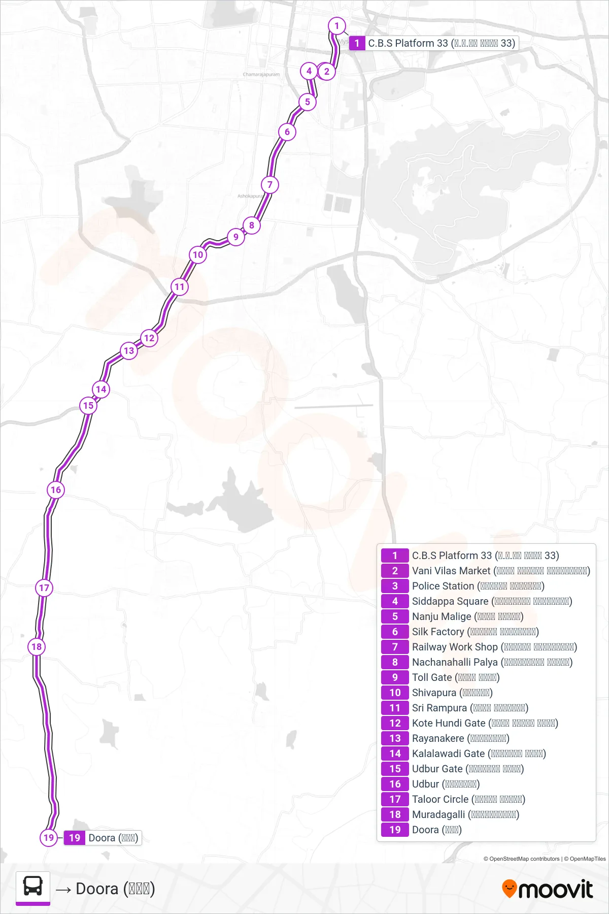 227B bus Line (→ Doora (ದೂರ)) route and stops on a map