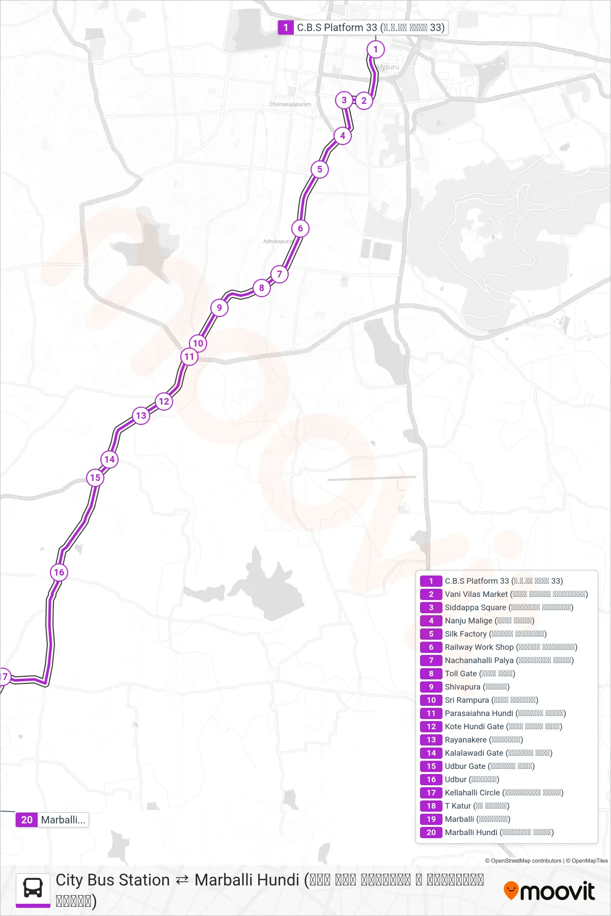 227D bus Line (→ Marballi Hundi (ಮರ್ಬಳ್ಳಿ ಹುಂಡಿ)) route and stops on a map