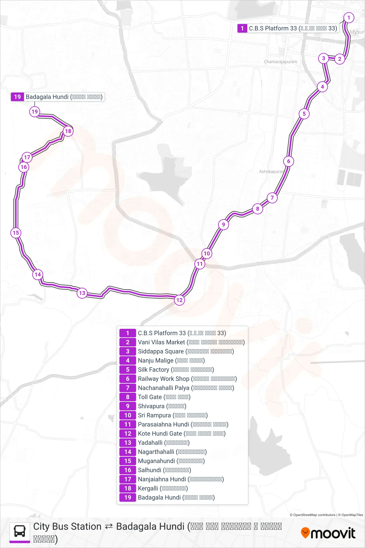 235B bus Line (→ Badagala Hundi (ಬಾಡಗಲ ಹುಂಡಿ)) route and stops on a map