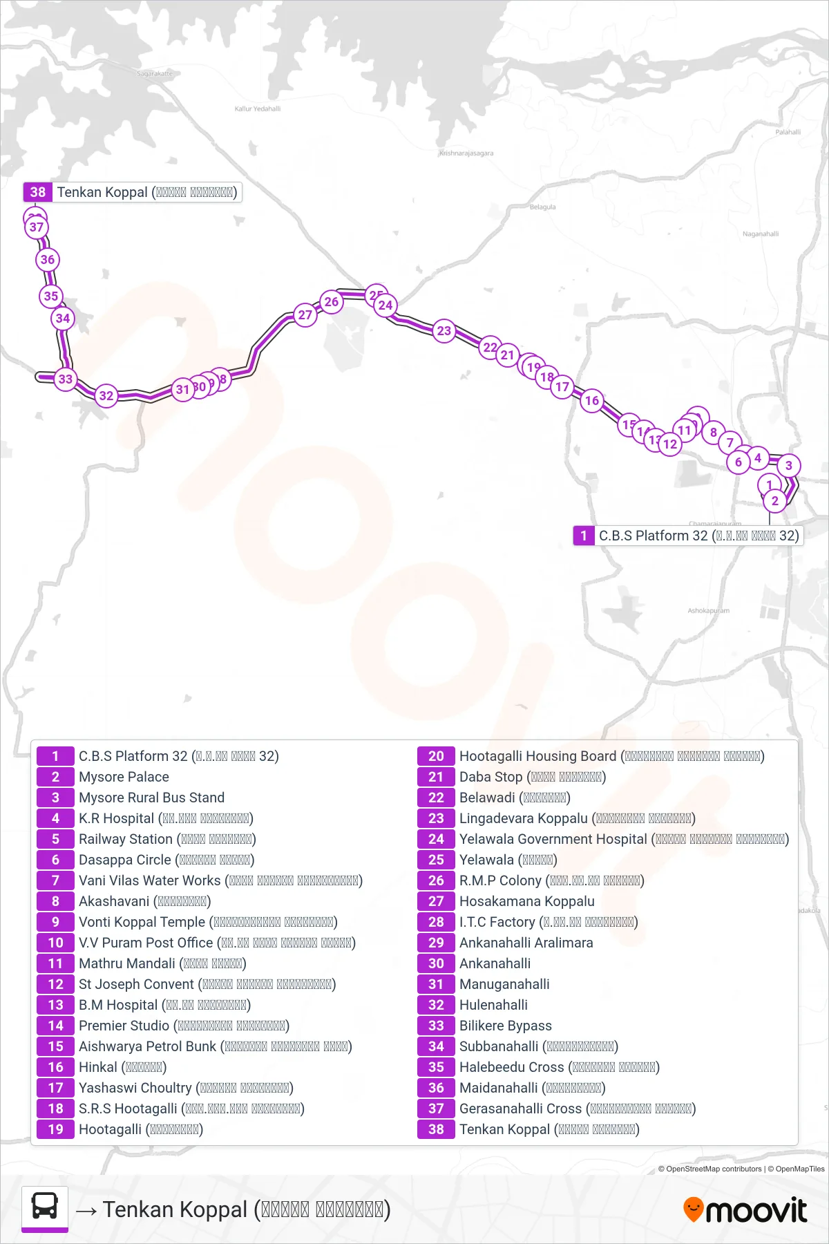 265A bus Line (→ Tenkan Koppal (ತೆಂಕಣ ಕೊಪ್ಪಲು)) route and stops on a map
