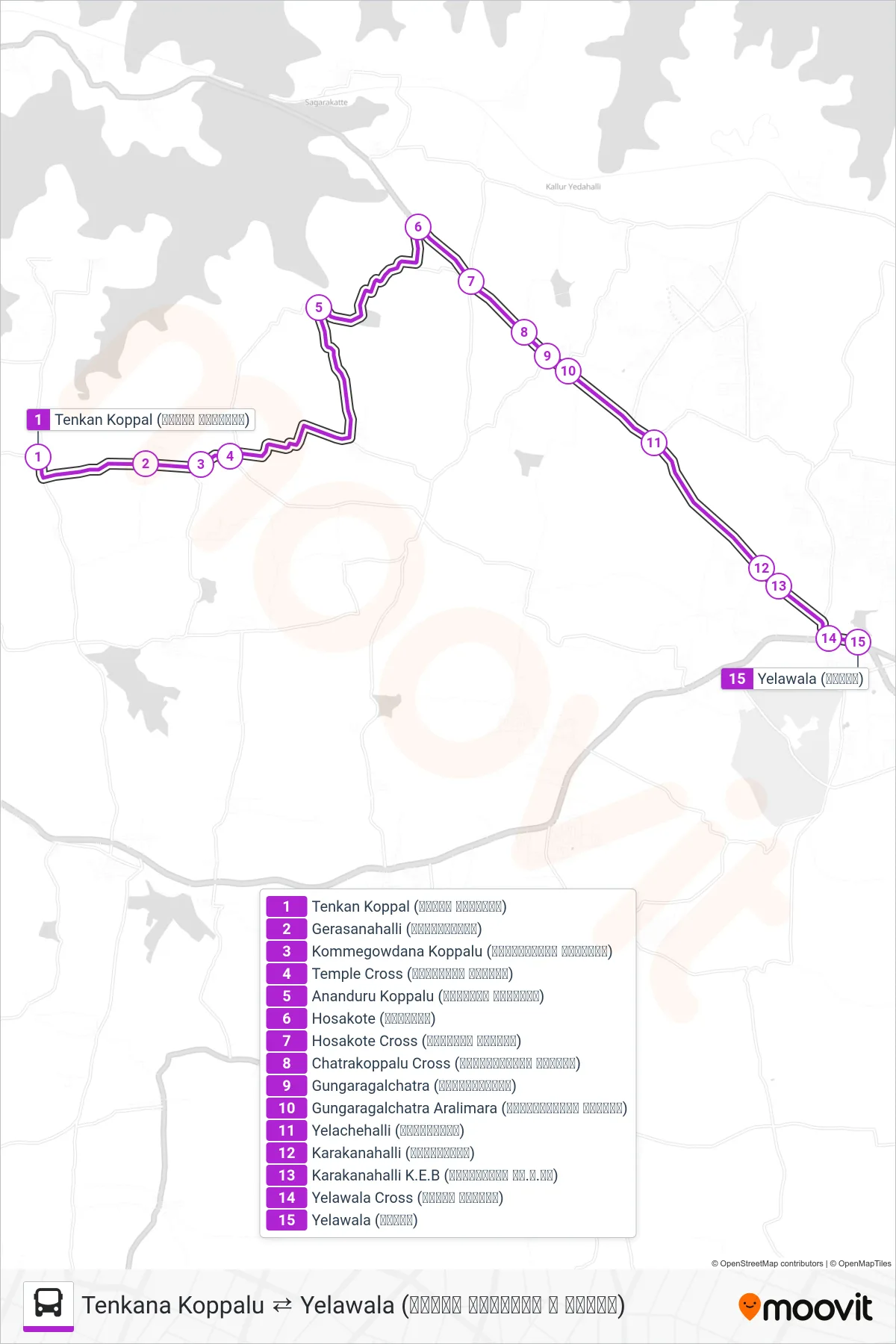 275A bus Line (→ Yelawala (ಇಲವಾಲ)) route and stops on a map