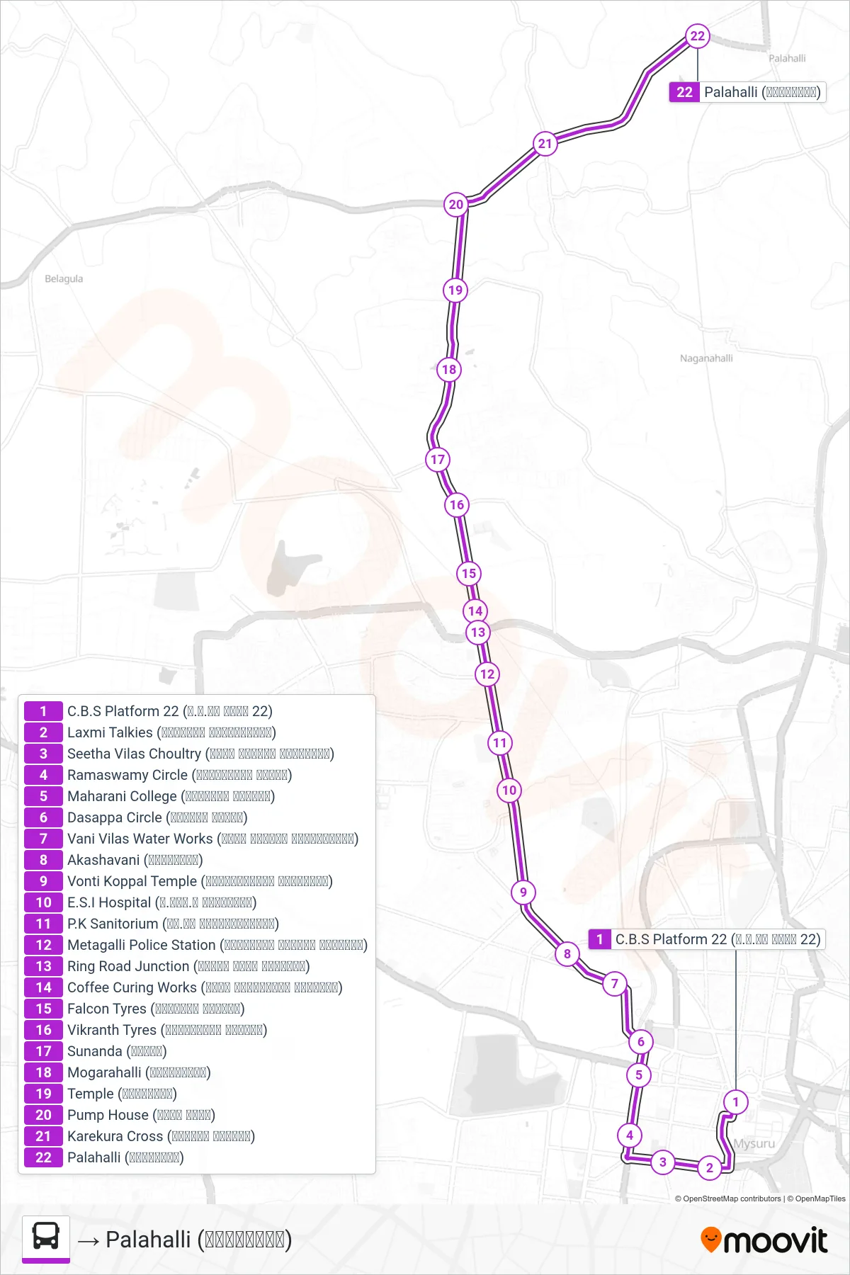 307P bus Line (→ Palahalli (ಪಾಲಹಳ್ಳಿ)) route and stops on a map