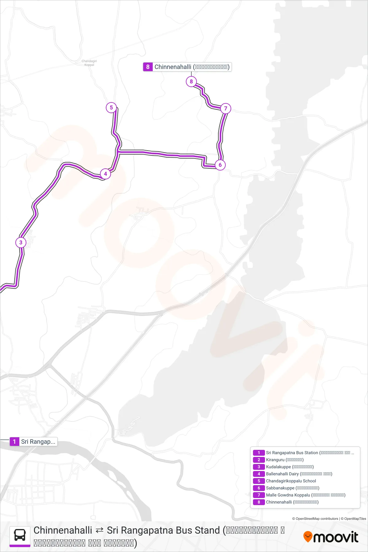312C bus Line (→ Chinnenahalli (ಚಿನ್ನೇನಹಳ್ಳಿ)) route and stops on a map